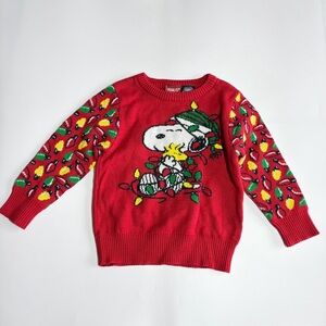 Peanuts Snoopy Baby Christmas Sweater Size 6-9 Months Red Holiday Lights Knit